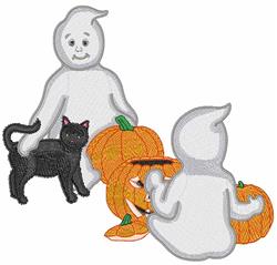 detailed halloween kitten machine embroidery pattern - Ghosts for festive table runners