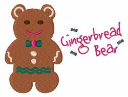 Playful gingerbread bear with a green bow tie and pink candy buttons, perfect for festive holiday themes.