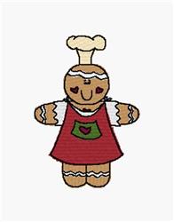 Cheerful gingerbread cookie character in a red apron and chef hat, perfect for festive Christmas decor.