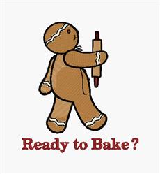 Gingerbread man with icing details, cheerful expression, and rolling pin, perfect for holiday baking décor.