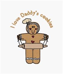 Cheerful gingerbread man with rolling pin and hearts, festive holiday theme, playful embroidery design.