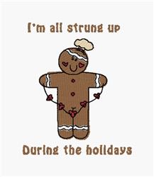 Cheerful gingerbread man with a chef's hat and heart decorations in festive colors, perfect for holiday kitchen towels.
