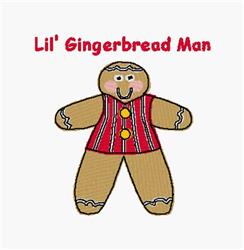 Cheerful gingerbread man with a light brown body, red striped shirt, and buttons, perfect for holiday decor.
