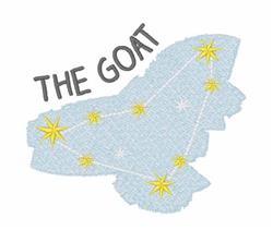 Playful goat constellation outline with yellow stars on a light blue background, featuring 'THE GOAT' text.