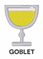 Playful goblet outline with yellow liquid and white bubbles, designed for machine embroidery, cheerful kitchen decor.