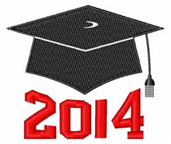 Black graduation cap with tassel featuring bold red '2014' text, perfect for modern graduation celebrations.