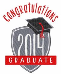 Graduation cap atop a shield featuring '2014' with bold red 'GRADUATE' text, perfect for celebrations.