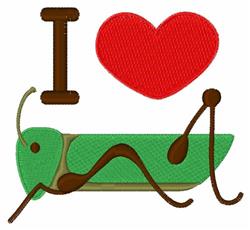 Playful grasshopper with brown accents, vibrant text 'I Love', and a bright red heart, perfect for lighthearted decor.