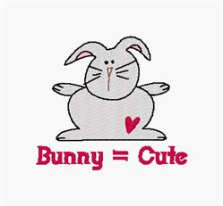 Playful gray bunny with floppy ears and a red heart on its belly, features 'Bunny = Cute' text, perfect for Easter.