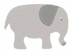 Gray elephant with a darker ear and small trunk in a simple and playful style.