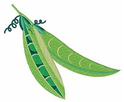 Vibrant green pea pod with intricate leaf details and a curled tendril, a modern botanical design.