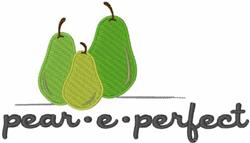 Three green pears in vibrant shades, with the playful text 'pear·e·perfect' below, in a modern, minimalist style.