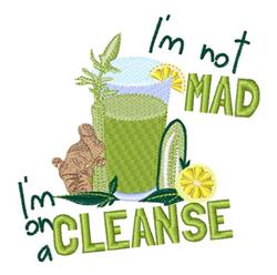 Vibrant green smoothie in a glass with cucumber and lemon slice, featuring playful text about health.