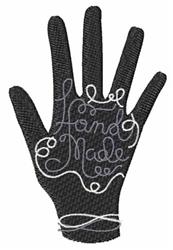 Handmade design with a playful black hand silhouette and 'Hand Made' in elegant white script, exuding craft charm.