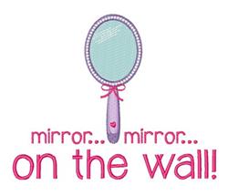 Whimsical hand mirror with a light blue reflective surface and lavender handle with a pink bow, featuring playful text.