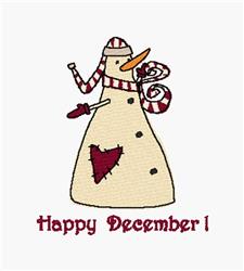 snowman detailed machine digital embroidery - Happy December perfect for kitchen aprons