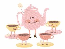 Happy Tea Set - 4x4 set detailed machine embroidery design for decorative pillow covers
