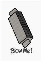 Harmonica in shades of gray with a black grid pattern, featuring playful 'Blow Me!' text below, in a bold design.