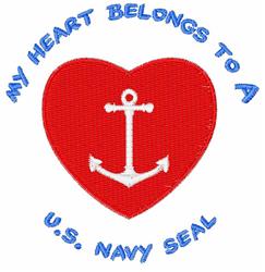Playful heart with anchor in red and white, featuring 'MY HEART BELONGS TO A' in blue text. Perfect for love-themed décor.