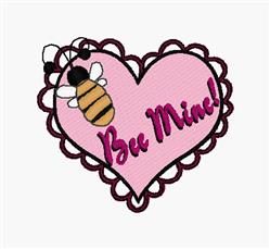 Playful heart with a cute bee and scalloped border, featuring 'Bee Mine!' text, perfect for Valentine's Day.