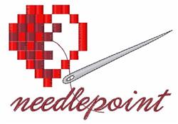 Heart with red checkerboard design, featuring a needle and 'needlepoint' text in a modern style.