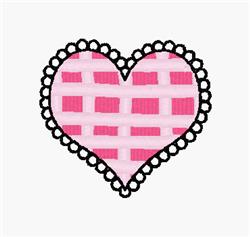 Playful pink heart with a checkered pattern, framed by delicate black lace, perfect for Valentine's Day.