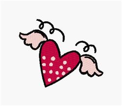 Playful heart with wings design featuring a red heart with white polka dots and pink wings, perfect for Valentine's Day.