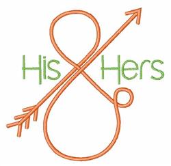Playful text with arrow motif featuring vibrant 'His' in orange and 'Hers' in green, ideal for wedding-themed embroidery.
