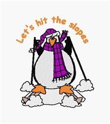 detailed penguin machine embroidery pattern - Hit The Slopes for reusable tote bags