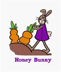 Cartoon rabbit in a purple vest with large carrots, cheerful for Easter projects, perfect for kids.