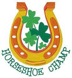 Colorful applique horseshoe with orange accents and green clovers for St. Patrick's Day celebrations.