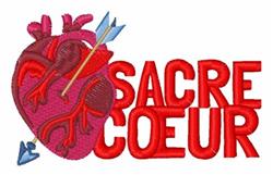 Colorful human heart design with a red heart, piercing blue arrow, and bold 'SACRE COEUR' text.