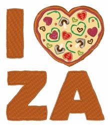 Playful text design 'I ❤️ ZA' with soft brown letters and a vibrant pizza graphic in red, green, and yellow.