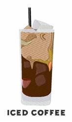 Playful iced coffee in a tall glass, featuring rich browns, cream tones, ice cubes, and a straw, perfect for summer.