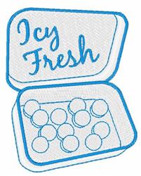 Playful line art container labeled 'Icy Fresh', filled with round ice elements, featuring a blue outline.