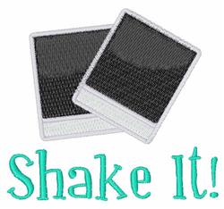 Playful instant photo frames with a black gradient center, featuring 'Shake It!' in vibrant turquoise on white.