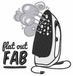 Playful iron design releasing steam bubbles with 'flat out FAB' text below, perfect for modern kitchen towels.
