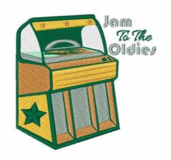 Colorful jukebox design in green and yellow featuring 'Jam To The Oldies' text and star motifs.