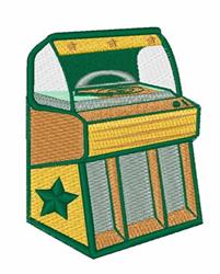 Playful jukebox with vibrant green and yellow colors, rounded top, and a prominent star, perfect for a nostalgic decor.