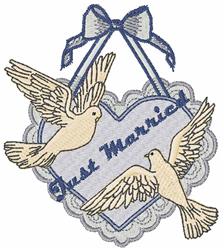 detailed valentine bird machine embroidery pattern - Just Married for decorative pillow covers
