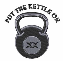 Kettlebell in shades of gray, featuring the phrase 'PUT THE KETTLE ON' in bold, playful lettering. Perfect for fitness enthus