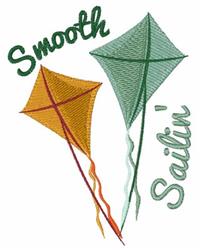 Playful kites soaring in spring, vibrant yellow and green with colorful flowing tails, 'Smooth Sailin'' text.