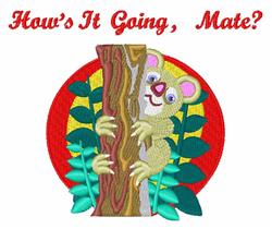 Colorful koala climbing a tree with vibrant foliage, friendly expression, and playful text, in the hoop design.