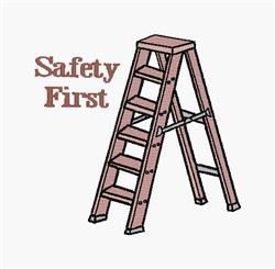 Cartoon ladder in pink hue with 'Safety First' text in brown, perfect for playful kids' decor.