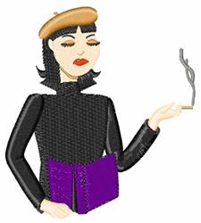 detailed beatnik machine embroidery pattern - Lady Beatnik for reusable tote bags