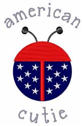 Playful ladybug with a red top and blue bottom featuring white stars, embroidered with 'american cutie' for Independence Day.