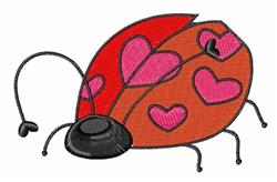 Cheerful ladybug with red wings, black head, and pink hearts, perfect for Valentine's Day decor.