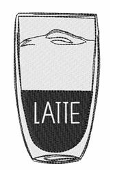 Minimalist latte glass design with bold 'LATTE' text and muted tones, perfect for kitchen towels.