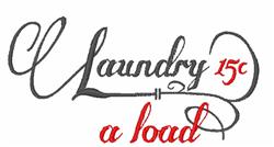 Text design with 'Laundry' in whimsical script font, accented with red and outlined in black. Vintage style.