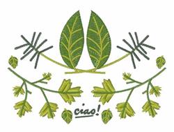 Leafy botanical ciao! design featuring green leaves, thin branches, and playful text for casual decor.